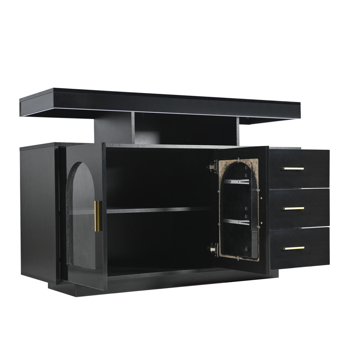 SIDEBOARD z dřevotřísky, 120/40/80 cm černý, vysoký lesk s LED osvětlením - černá, kompozitní dřevo (120/80/40cm) - BEAOK