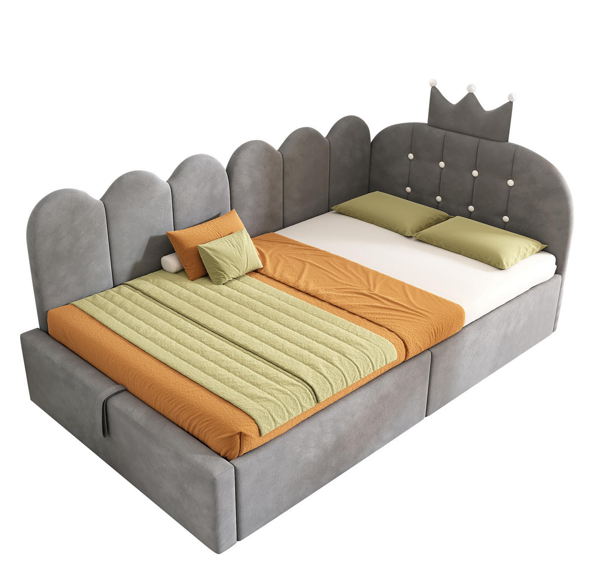 ČALOUNĚNÁ postel 90/190 cm šedá z sametu s korunkovým čelem a úložným prostorem - šedá, textil (90/190cm) - OKWISH