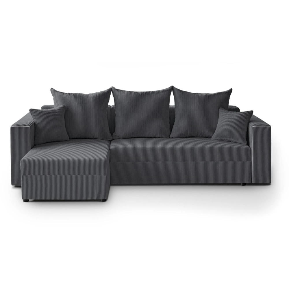 ECKSCHLAFSOFA Hamlet L Dunkelgrau - Dunkelgrau/Schwarz, Textil/Metall (241/142cm) - Beautysofa