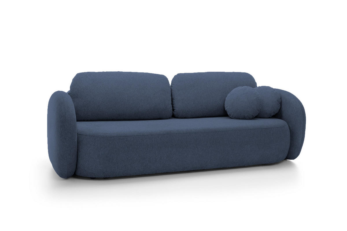 SOFA OLIO Mit Schlaffunktion Und Bettkasten, Bonell-Taschenfederung, Aragon-Stoff, lose Rückenkissen, freistehend, 238x101x86 cm Blue - Blau, Holz/Textil (238/86/101cm) - DomoHome