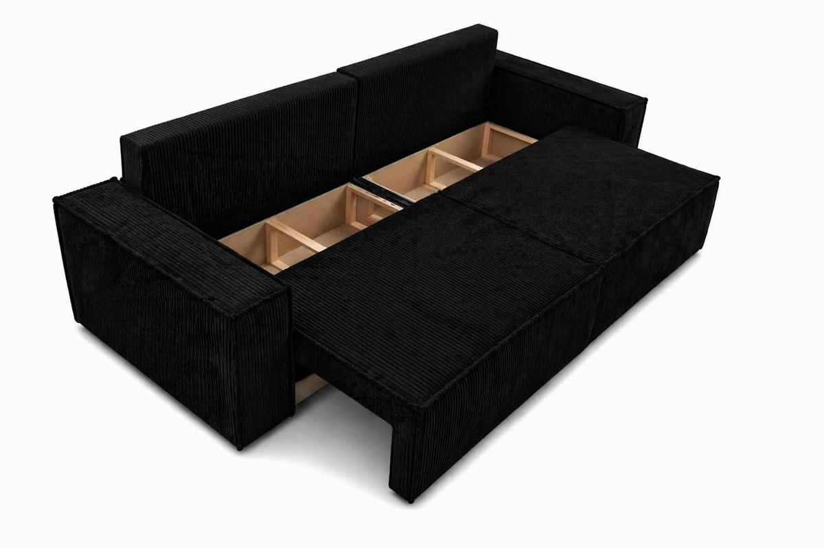 SOFA Mit Schlaffunktion Und Bettkasten, Cordstoff Poso, Schwarz, BEST SCORNER - Schwarz, Holz (245/83/90cm) - Kaiser Möbel