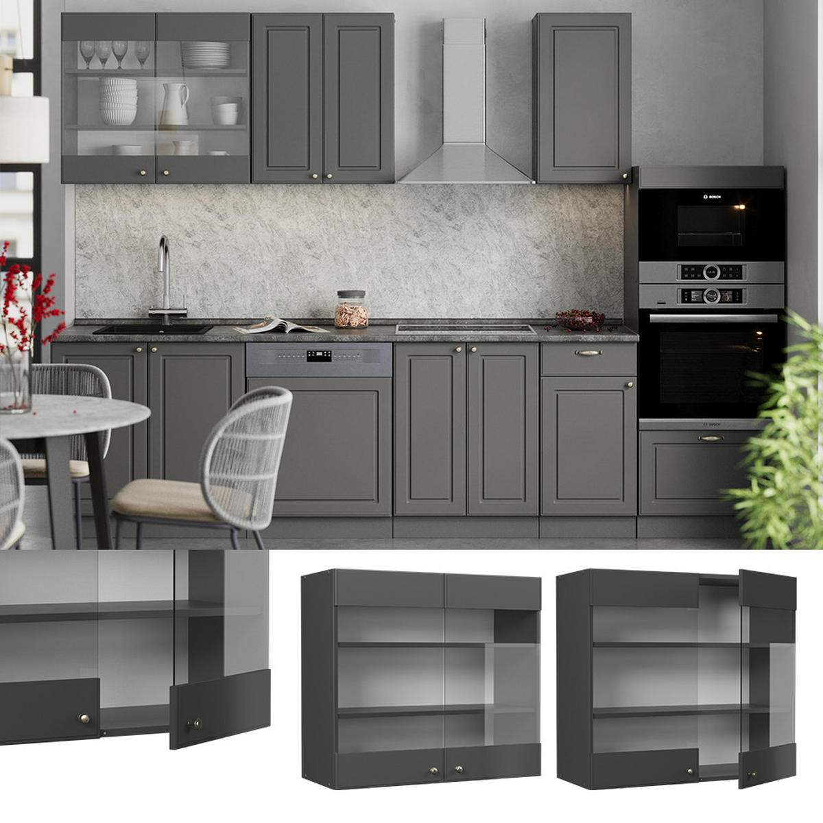 KUCHYNSKÁ SKLENENÁ SKRINKA Fame-Line Antracitovo-zlatý vidiecky dom - antracitová, kompozitné drevo (80/72/34.1cm) - Vicco