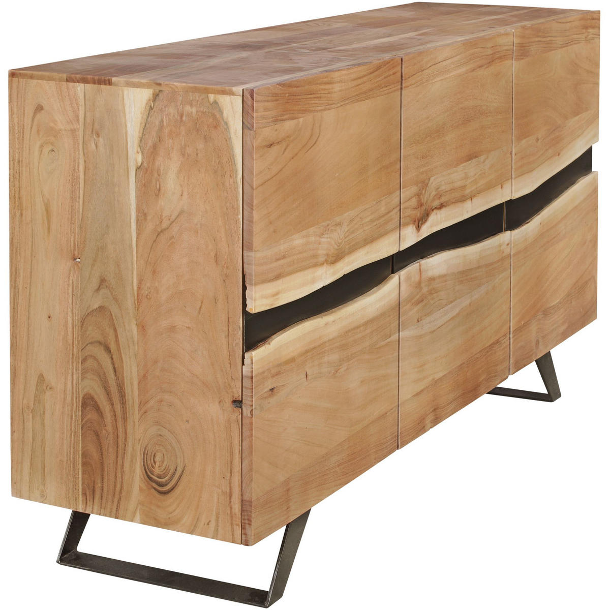 SIDEBOARD – Akazie Massivholz, 148x85x43 cm, Baumkante, Landhausstil, breit - Schwarz/Braun, Akazienholz/Holz (148/85/43cm) - KADIMA DESIGN