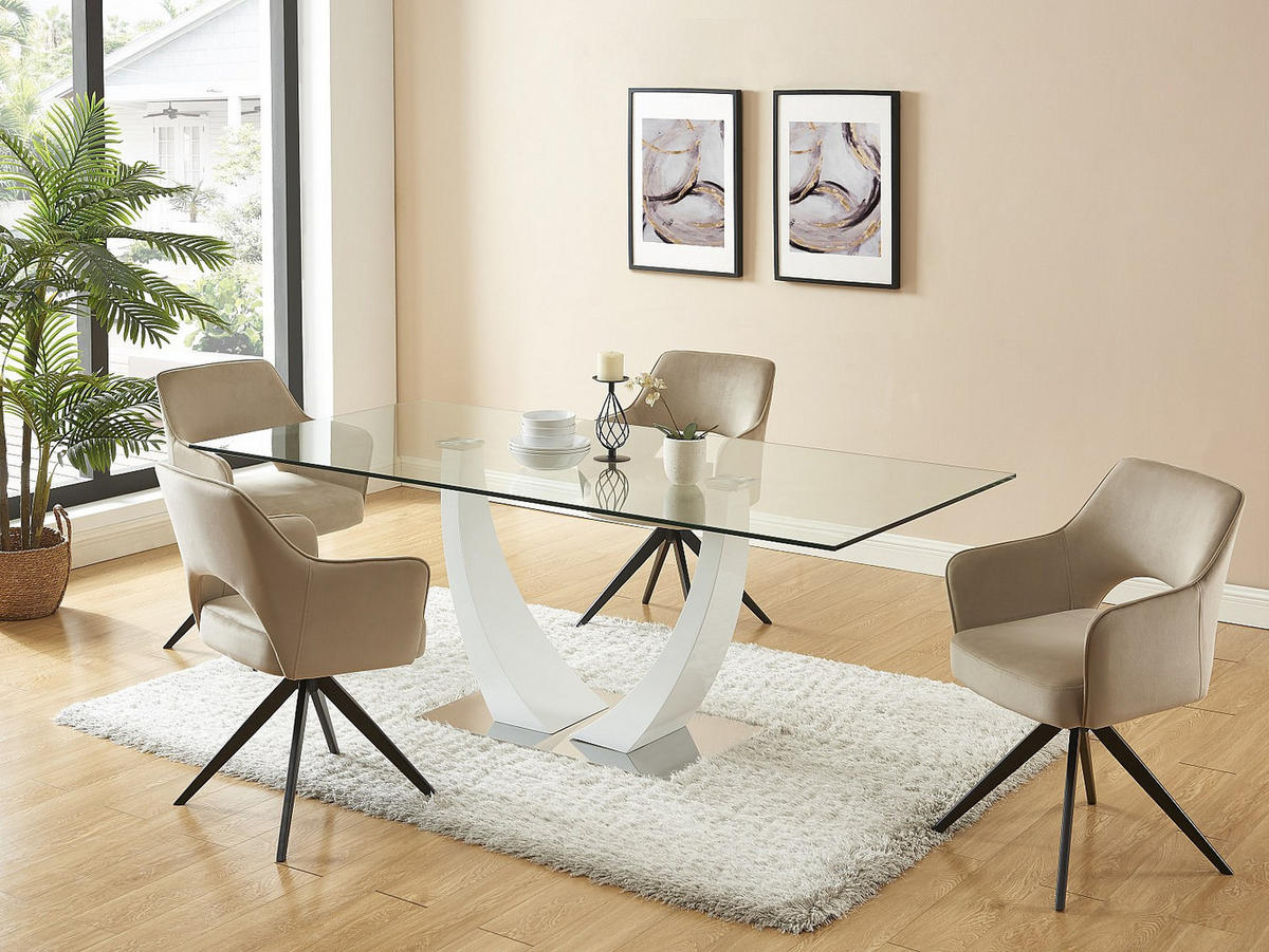 DREHSTUHL 2er-Set mit Armlehnen - Samt & schwarzes Metall - Beige - KONYA - Beige, Textil (59/84/58cm) - Vente-Unique