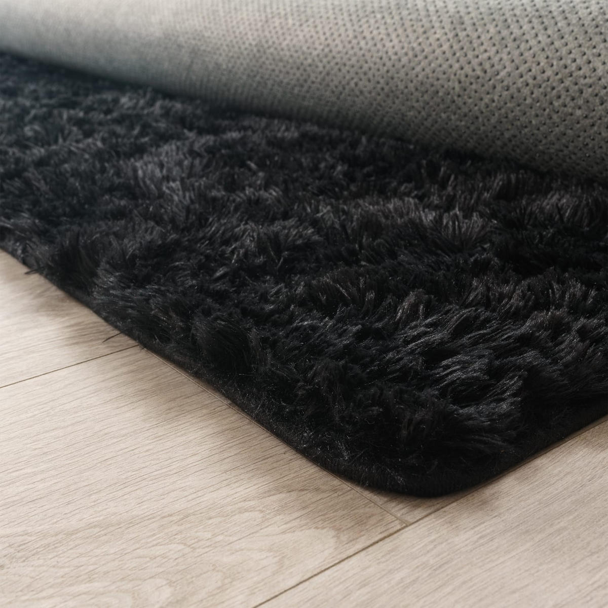 TEPPICH Hochflor Shaggy waschbar Unifarben Schlafzimmer schmutzabweisend Schwarz Rechteckig 160x220 - Schwarz, Textil (160/220cm) - KADIMA DESIGN