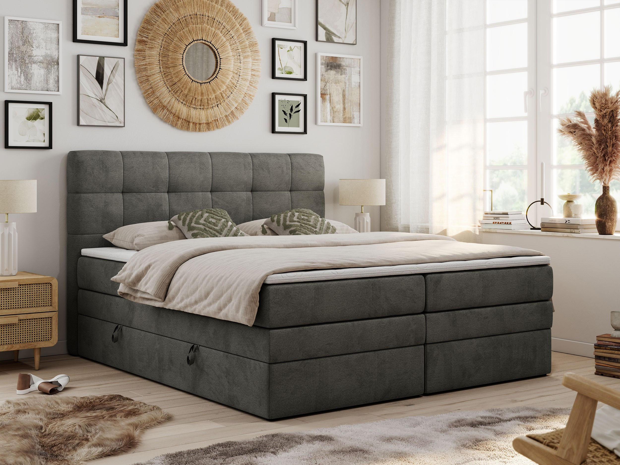 BOXSPRINGBETT LUKA KING 200/200 Dunkelgrau Velvet - H4 - Dunkelgrau, Holz/Textil (200/200cm) - MKS