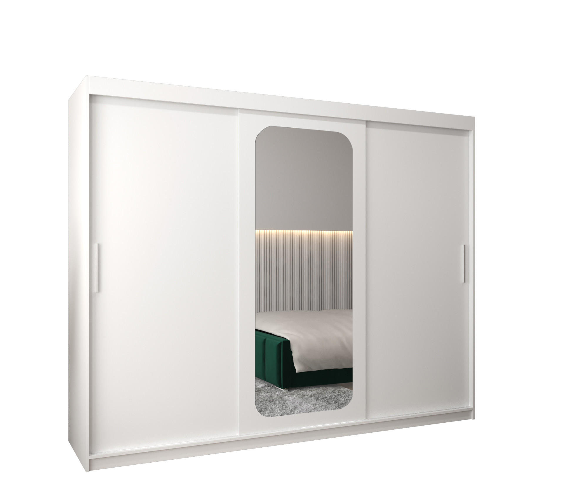 SCHWEBETÜRENSCHRANK 200/250/62 3-türig - Silberfarben/Weiß, Holz/Kunststoff (250/200/62cm) - MÖBEL KRYSPOL