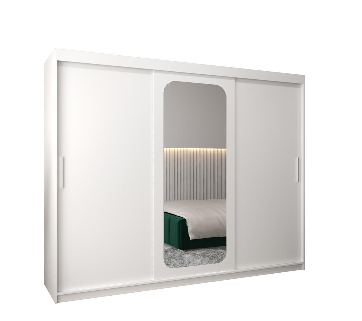 SCHWEBETÜRENSCHRANK 200/250/62 3-türig - Silberfarben/Weiß, Holz/Kunststoff (250/200/62cm) - MÖBEL KRYSPOL