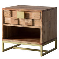 NACHTTISCH - Akazie massiv / Gold - Goldfarben/Akaziefarben, Holz (40/40/35cm) - home24