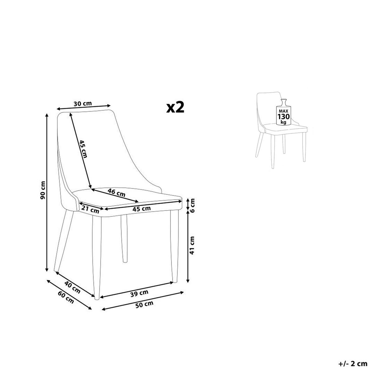 STUHL 2er-Set Polsterbezug Grau Camino - Grau, Textil/Metall (50/90/60cm) - Beliani