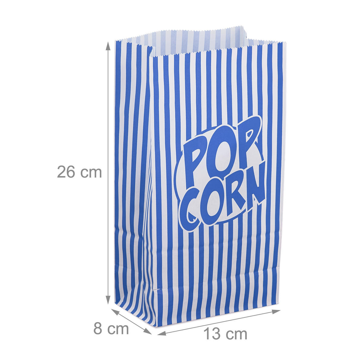 144XPOPCORNTÜTEN - Blau, Papier (13/26/8cm) - Relaxdays