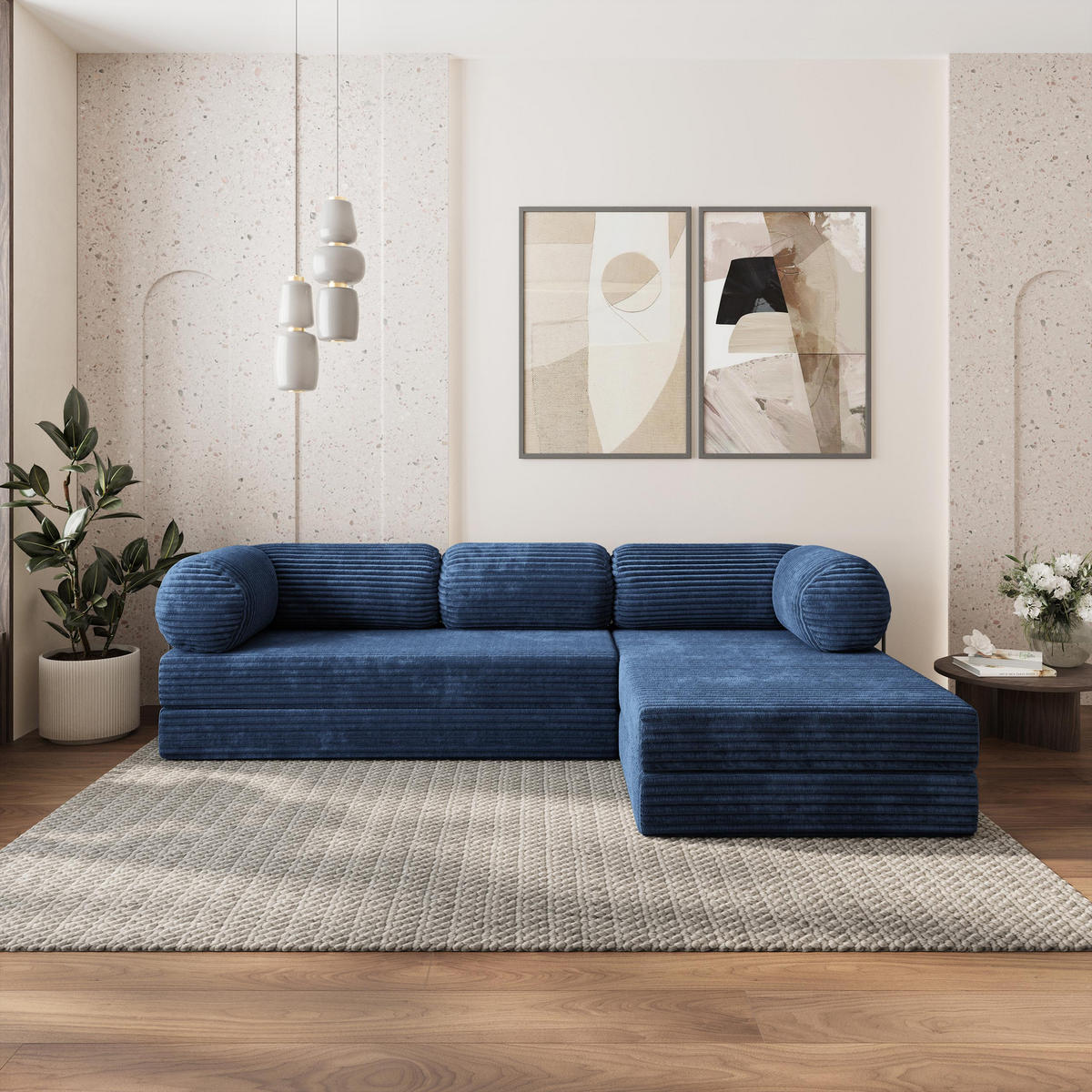 ROHOVÁ SEDAČKA ETERA modulární Boneless pohovka s funkcí spaní, modrá TILIA 77 - modrá, textil (270/160cm) - MASSENO