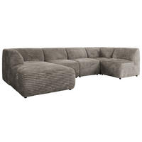 WOHNLANDSCHAFT MODARO U 5M - Hellbraun Cord - Links - Hellbraun/Schwarz, Textil (180/78/345cm) - MKS