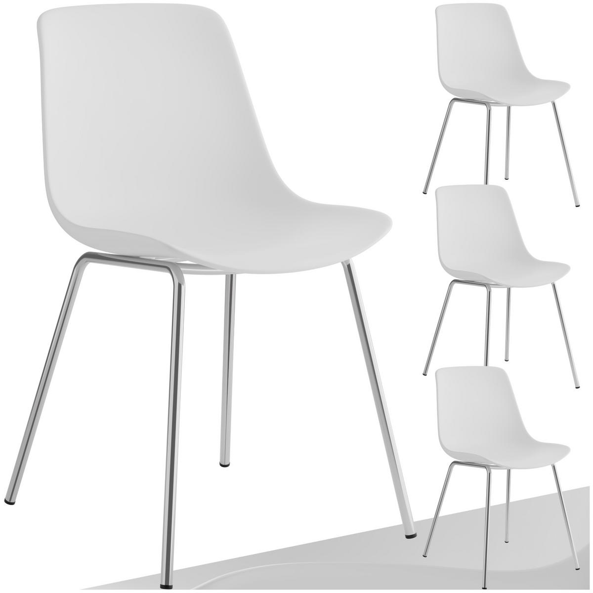 KUNSTSTOFFSTUHL 4er Set Mave 46 x 55 x 80 5 cm weiß/chrom - Weiß, Textil (46/80.5/55cm) - tectake