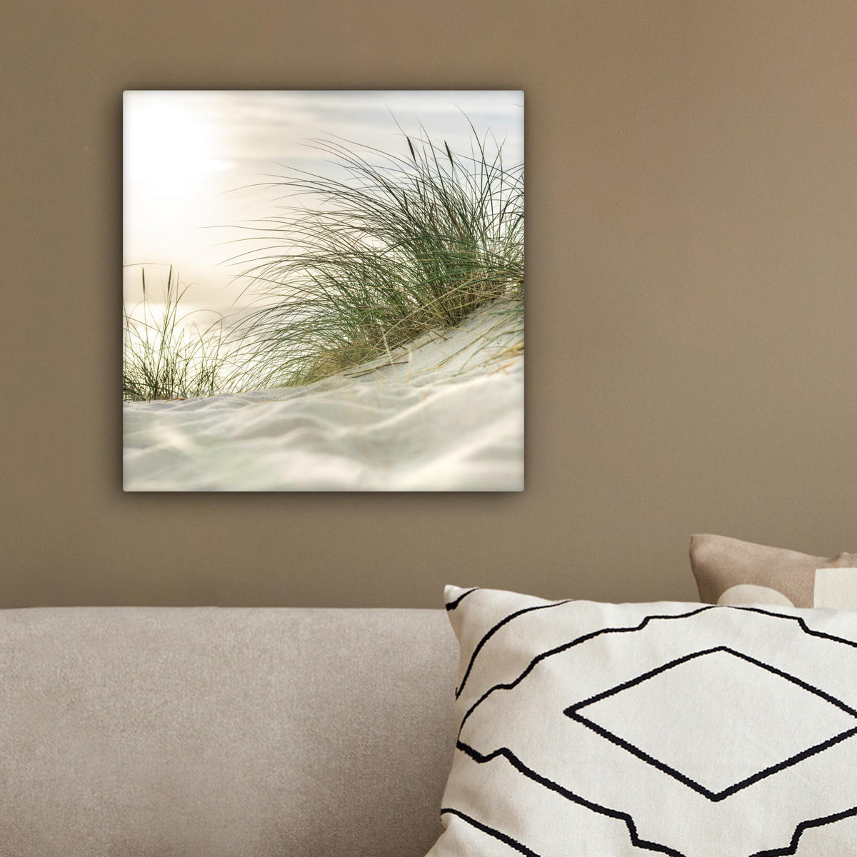 LEINWANDBILD Dünen mit Strandhafer in der Sonne des Nationalparks Schleswig-Holsteinisches Wattenmeer Deko Wohnzimmer 20x20 cm - Creme, Textil (20/20cm) - MuchoWow