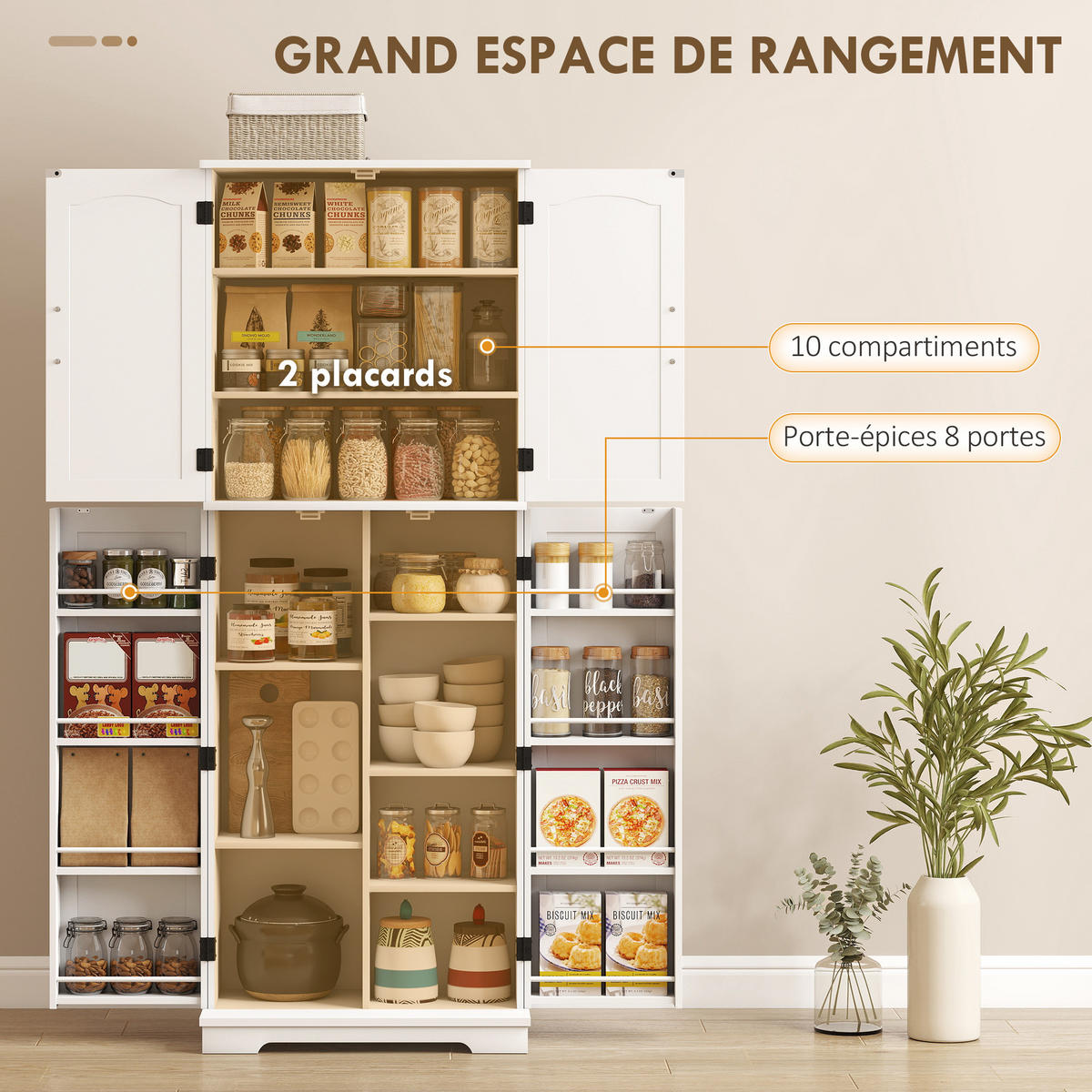 MEHRZWECKSCHRANK DE-11276 4 Türen, 10 Fächer Weiß - Weiß, Holzwerkstoff (35/162/60cm) - ComfortXL