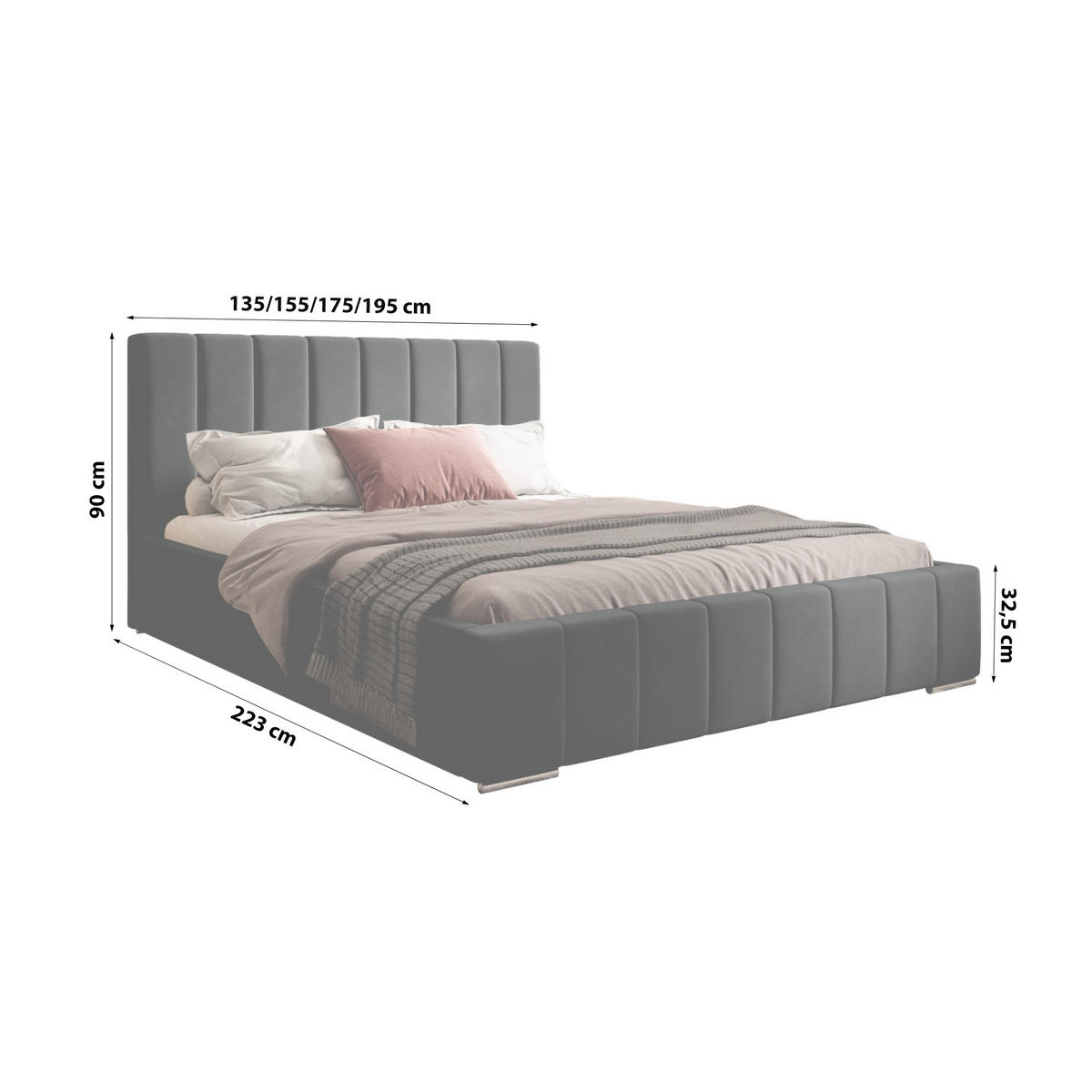 POSTERBETT Doppelbett Belten Schwarz 140x200 cm - Schwarz, Textil (140/200cm) - Meblito