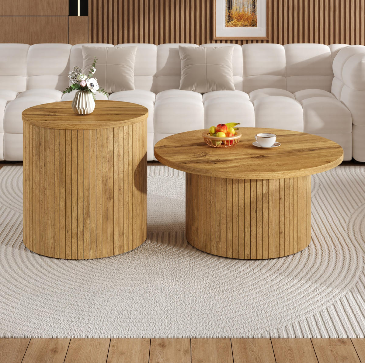 COUCHTISCH aus MDF 75x75x36 & 50x50x50,5 cm in Natur mit flexiblem 2er-Set - Naturfarben, Holzwerkstoff (75/75/36cm) - Modfu