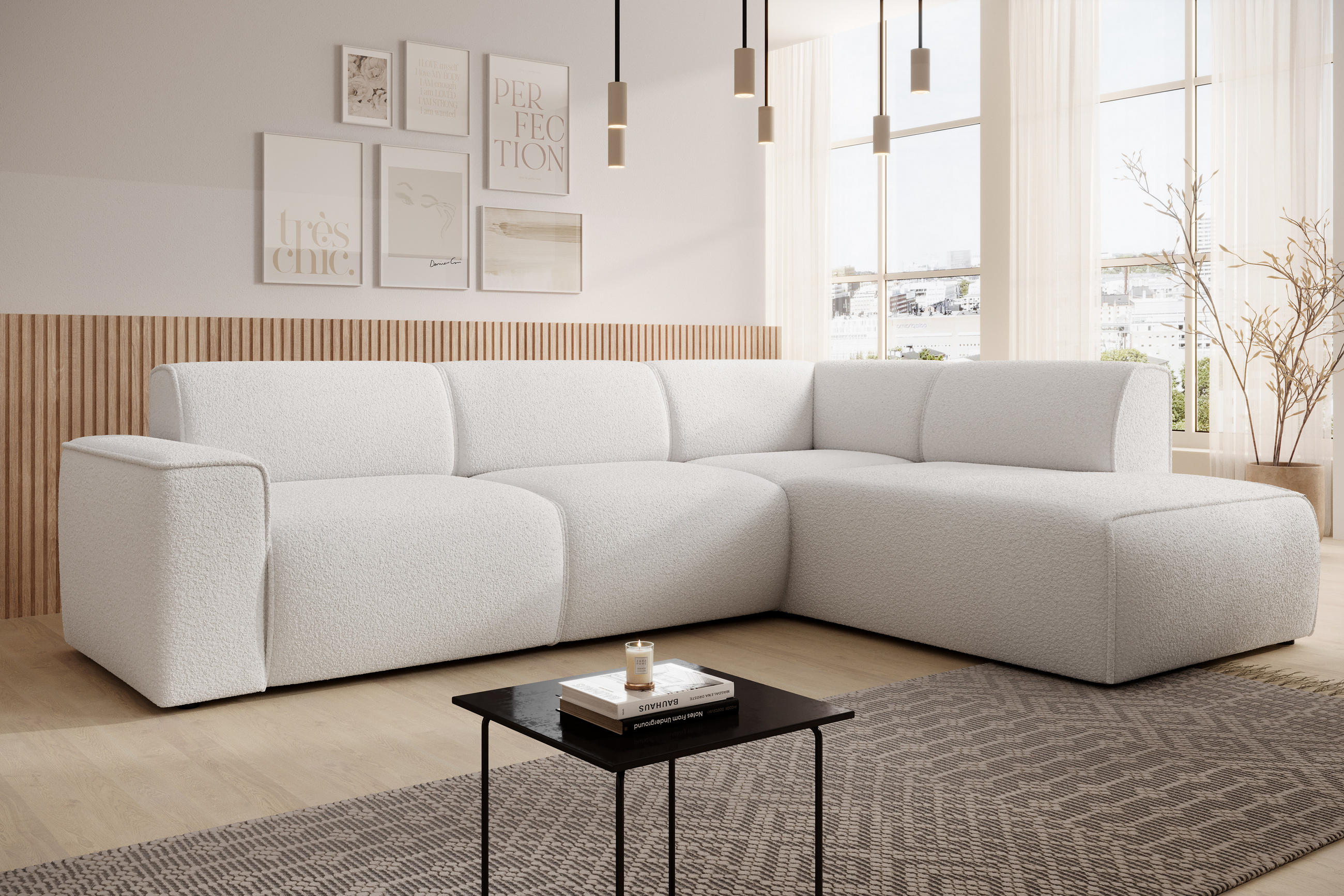 ECKSOFA L Form Didim Weiß 292/220/78 cm – großes Sofa stilvoll & bequem R - Schwarz/Weiß, Kunststoff/Textil (292/220cm) - AX Living