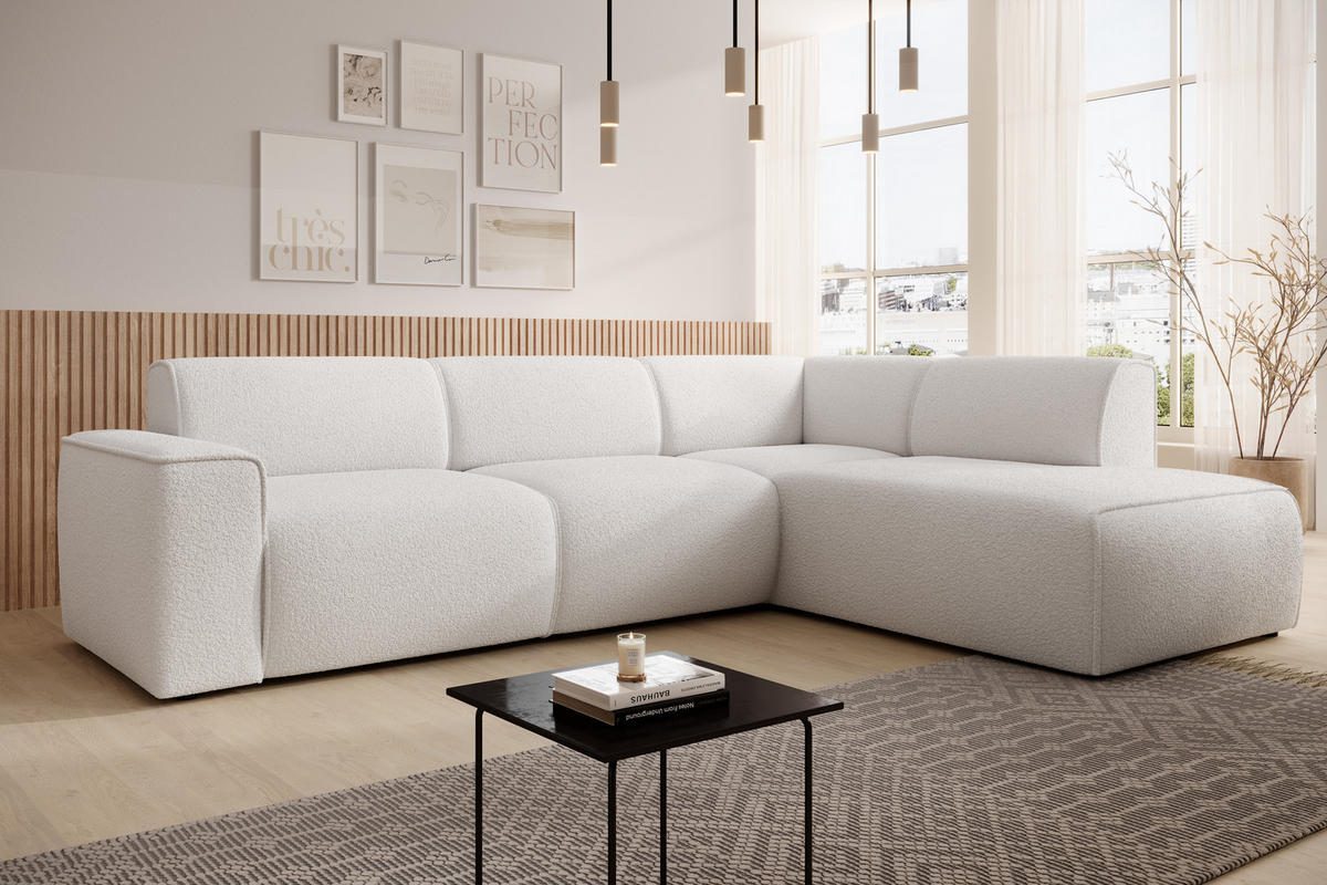 ECKSOFA L Form Didim Weiß 292/220/78 cm – großes Sofa stilvoll & bequem R - Schwarz/Weiß, Kunststoff/Textil (292/220cm) - AX Living