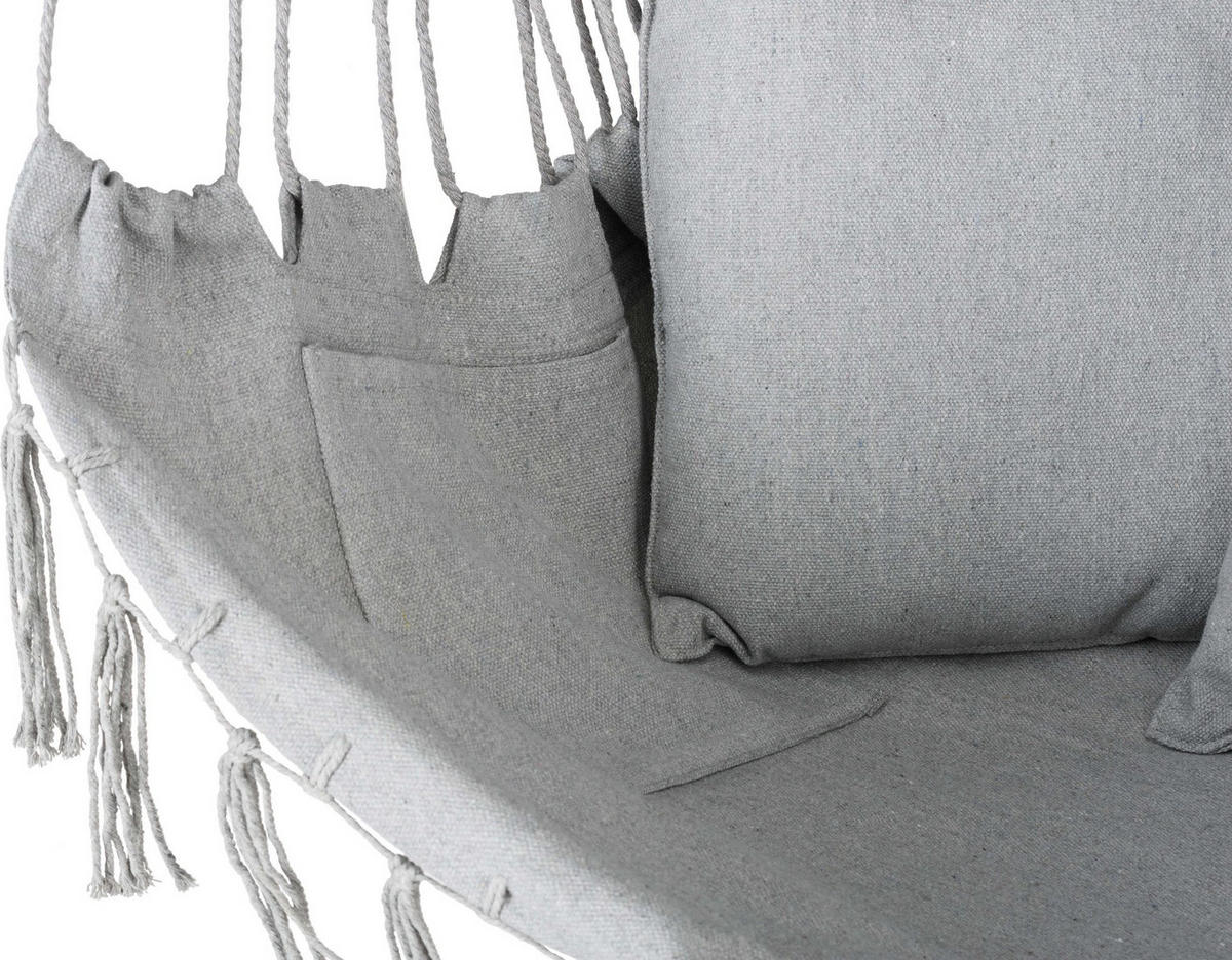 HÄNGESESSEL mit 3 Kissen 75/100/130 cm, bis 140 kg - Grau, Textil (100/130/75cm) - Outtec