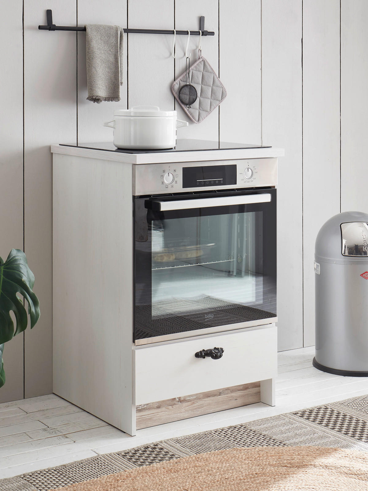 HERDUMBAUSCHRANK weiß Pinie Landhaus, Küche Unterschrank 60 cm, Soft-Close - Weiß, Holzwerkstoff (62/92/60cm) - Furn.Design