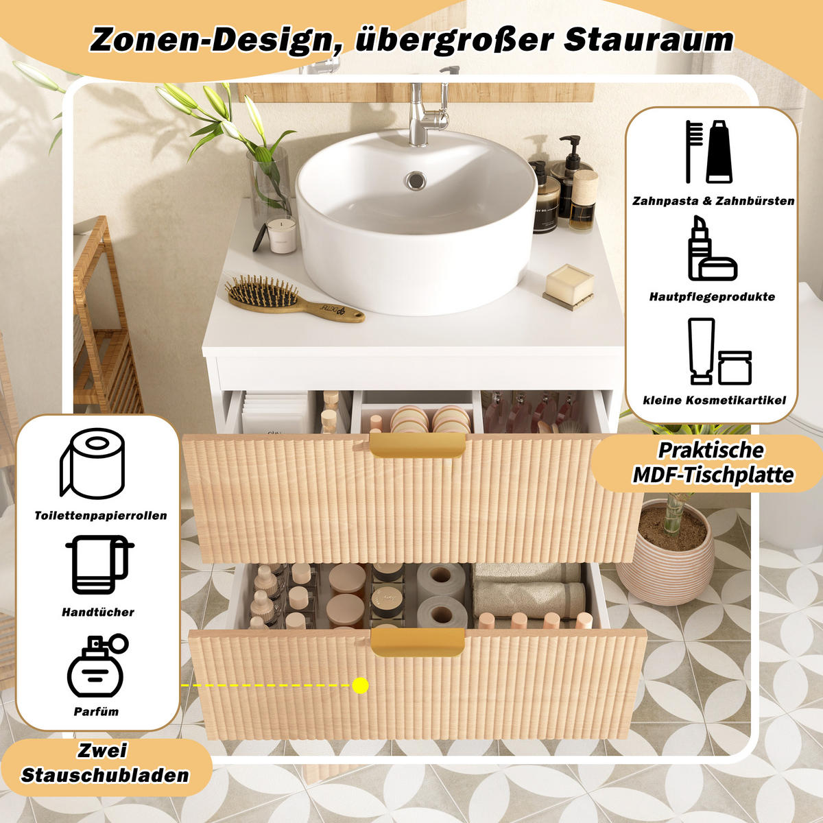 WASCHTISCH Naturfarben 60/45/60 cm - Naturfarben, Holz (60/60/45cm) - PANGIVO