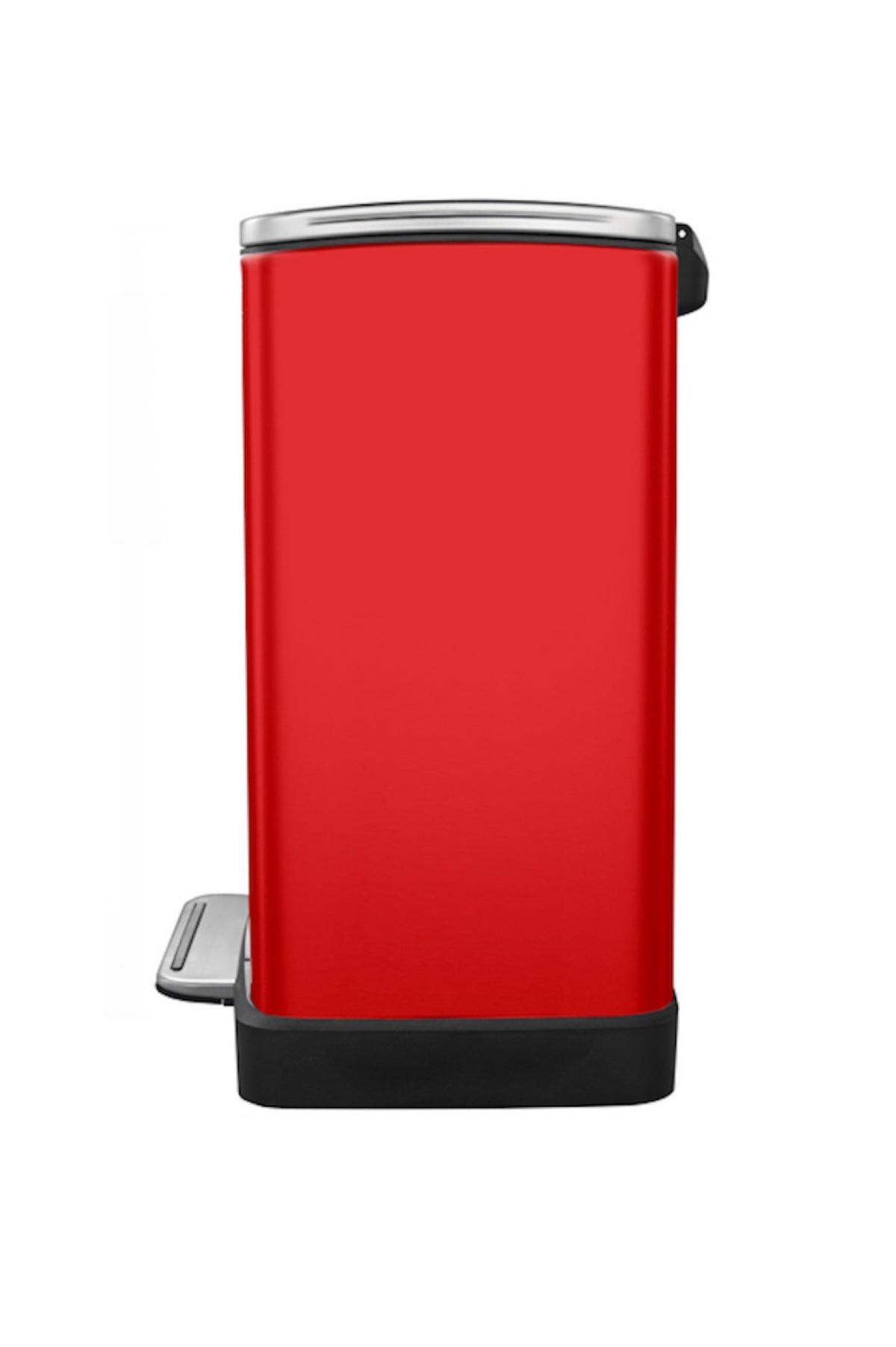 MÜLLEIMER Stilvoller Rechteckiger Mit Extra Breitem Pedal 46 Liter 65 x 50 x 34,5 cm 2 Inneneimer Aus Kunststoff Rot Deckel Edelstahl - Rot, Metall (50/65/34.5cm) - PROREGAL