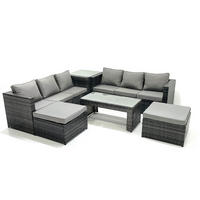 GARTENMÖBEL COUCHTISCH SET mit Sofa Polyrattan Outdoor 8-Sitzer - Dunkelgrau/Grau, Glas/Kunststoff - Fimous