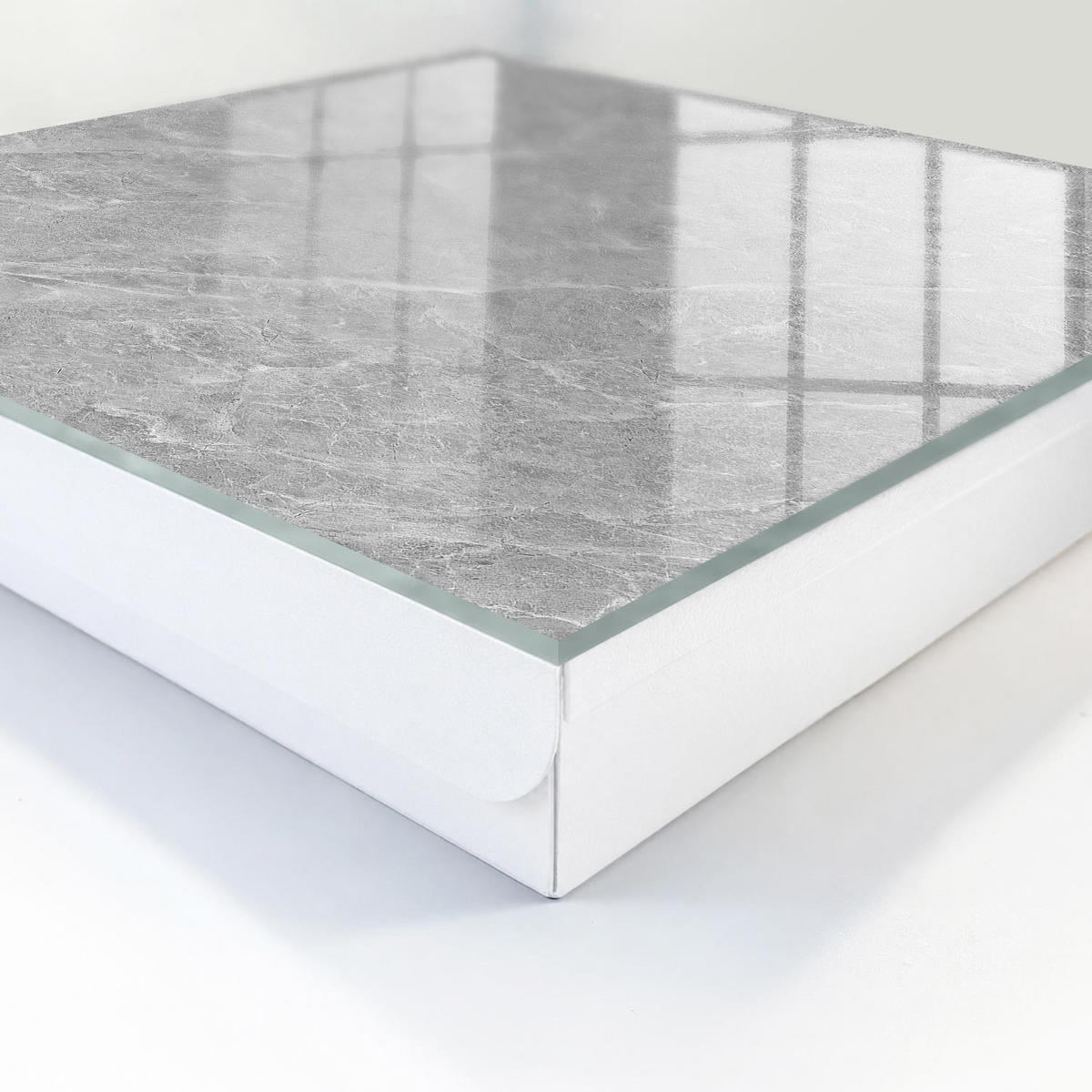 SCHLÜSSELBOX Weiß 30x30 cm – Türöffnung nach rechts - Marmorstruktur - Grau, Metall (30/30/5cm) - TULUP
