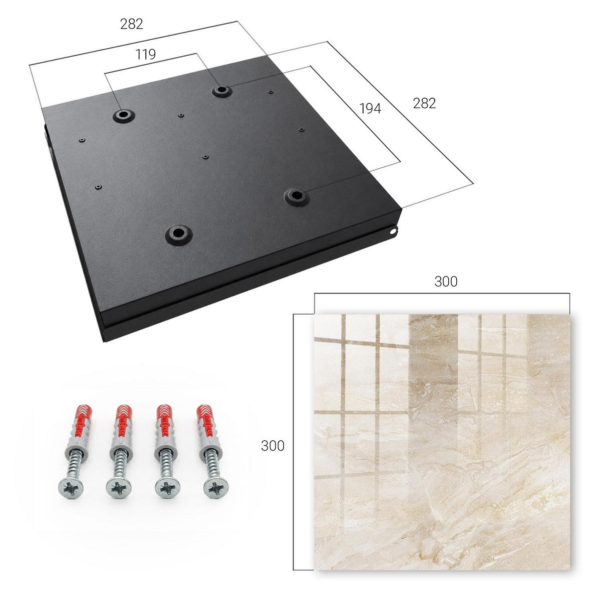 SCHLÜSSELBOX Schwarz 30x30 cm- Türöffnung nach rechts - Beiger Marmor - Beige, Metall (30/30/5cm) - TULUP