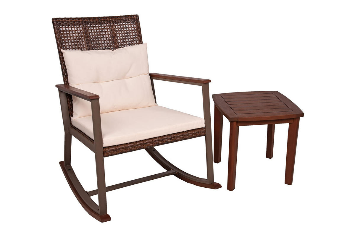 OUTDOOR-SCHAUKELSTUHL Mainz mit Beistelltisch Dunkelbraun Gartenstuhl - Dunkelbraun, Holz (45/45/45cm) - DELUKE