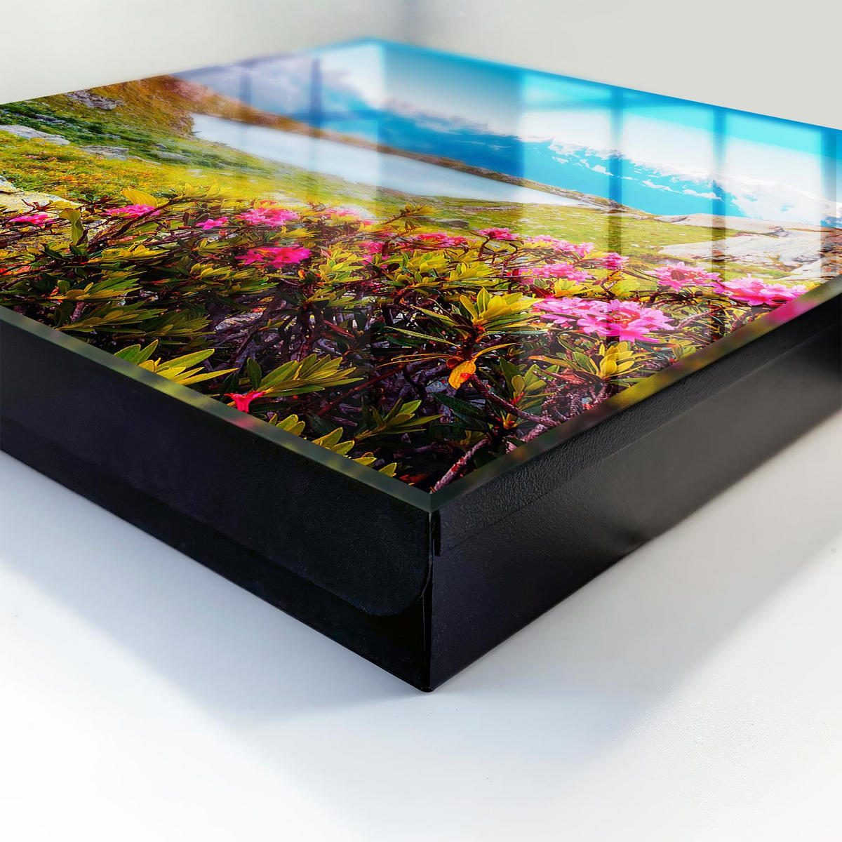 SCHLÜSSELBOX Schwarz 30x30 cm- Türöffnung nach rechts - Berglandschaft - Blau, Metall (30/30/5cm) - TULUP