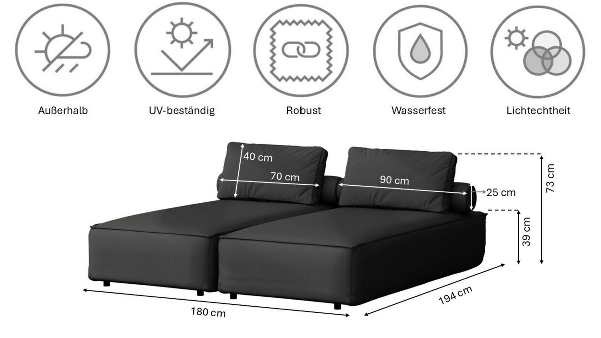 GARTENCHAISELONGUE Doppelter MALIBU Schwarz - Schwarz, Holz (180/73/194cm) - Kaiser Möbel