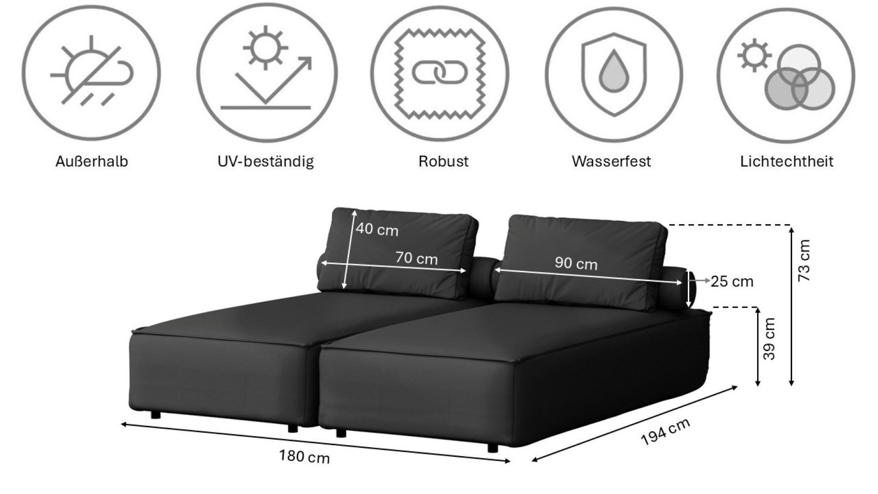 Thumbnail - Kaiser Möbel Gartenchaiselongue, Schwarz, Holz, 180x73x194 cm, Gartenmöbel, Gartenliegen