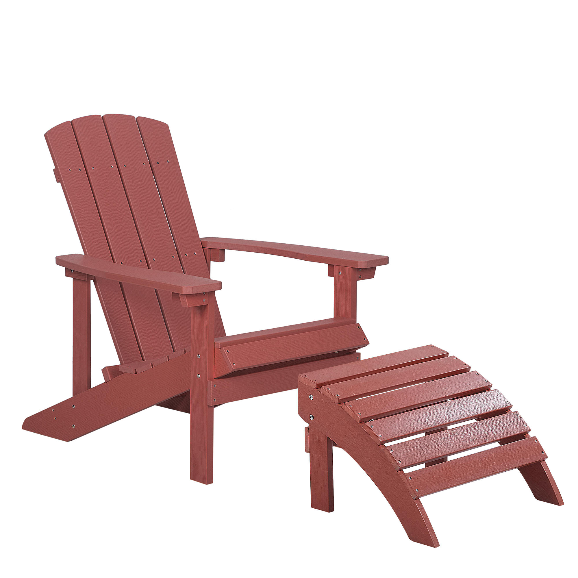 Beliani ZAHRADNÍ ŽIDLE s podnožkou Umělé dřevo červená Adirondack