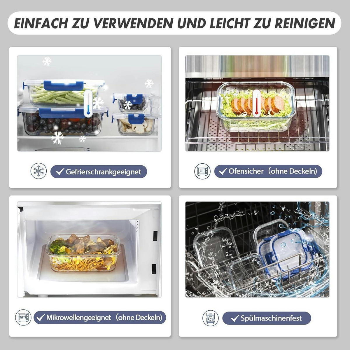 VORRATSDOSEN-SET Glas 10-teilig Blau - Blau, Glas (20.8/16.5/44cm)