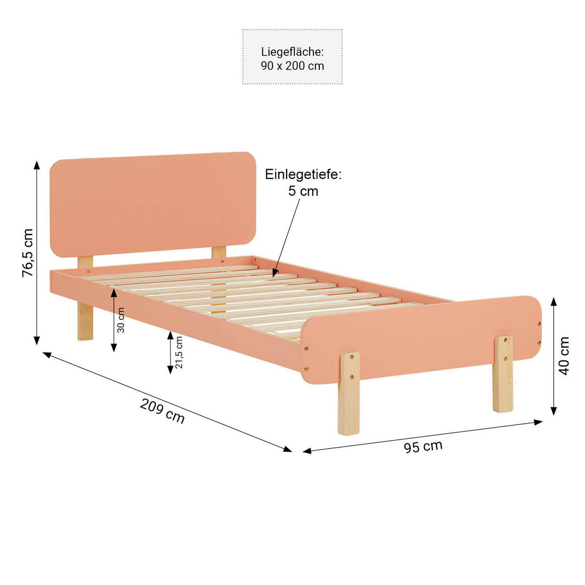 KINDERBETT altrosa 90/200 Lattenrost Matratze - Altrosa, Holz (95/77/209cm) - Homestyle4u
