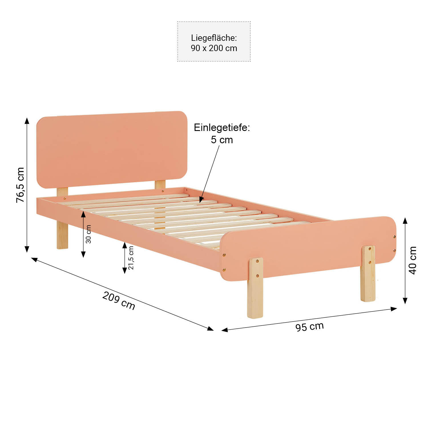 Thumbnail - Homestyle4u Kinderbett, Altrosa, Holz, 95x77x209 cm, Kinder- & Jugendzimmer, Kindermöbel, Kinderbetten, Kindereinzelbett...