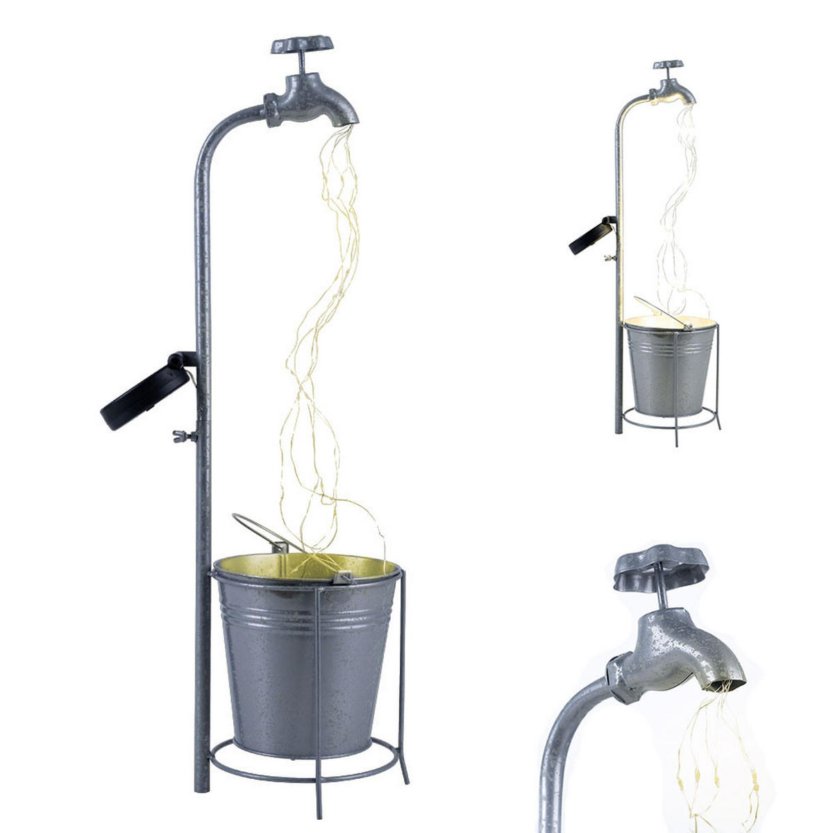 LED AUSSENLEUCHTE Solar Wasserhahn Silber - Silberfarben, Metall (17/16/62cm)
