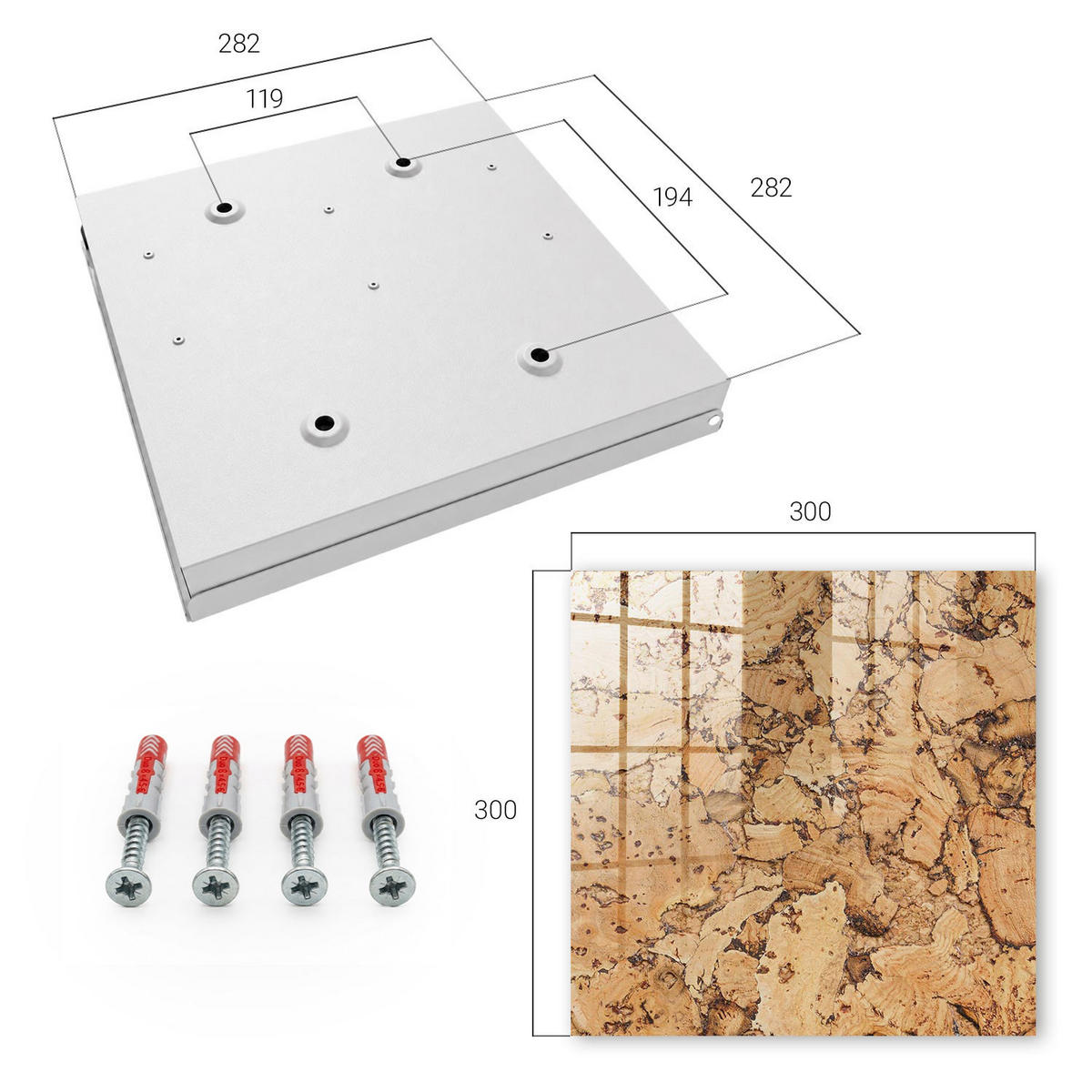 SCHLÜSSELBOX Weiß 30x30 cm – Türöffnung nach rechts - Korknatur - Braun, Metall (30/30/5cm) - TULUP