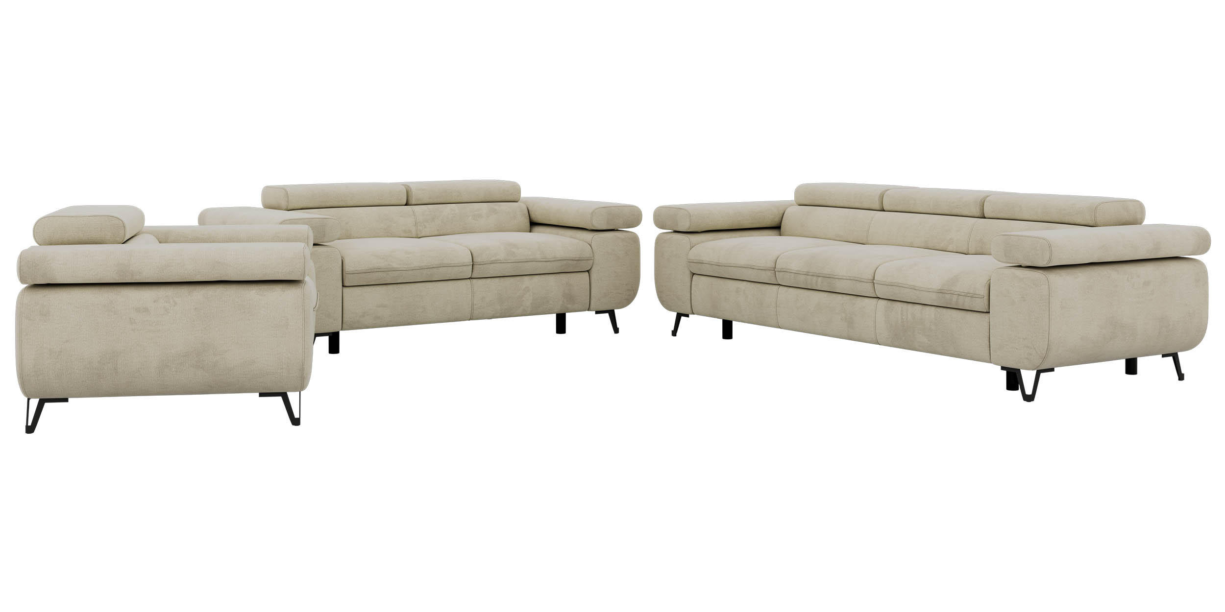 SITZGARNITUR PETER 1+2+3 - Beige Velvet - Beige/Schwarz, Textil/Metall (262/76/99cm) - MKS