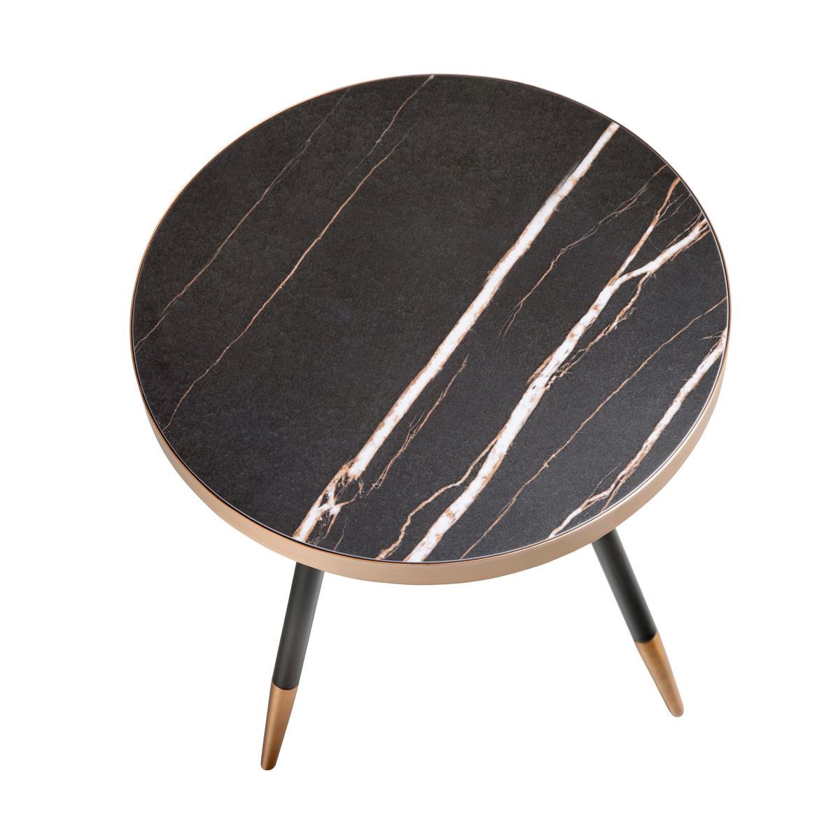 ECKTISCH Runder aus Porzellanmarmor und schwarzem Stahl Ø46/56 cm - Schwarz Hochglanz/Messingfarben, Stein/Metall (46/46/56cm) - ANGEL CERDA