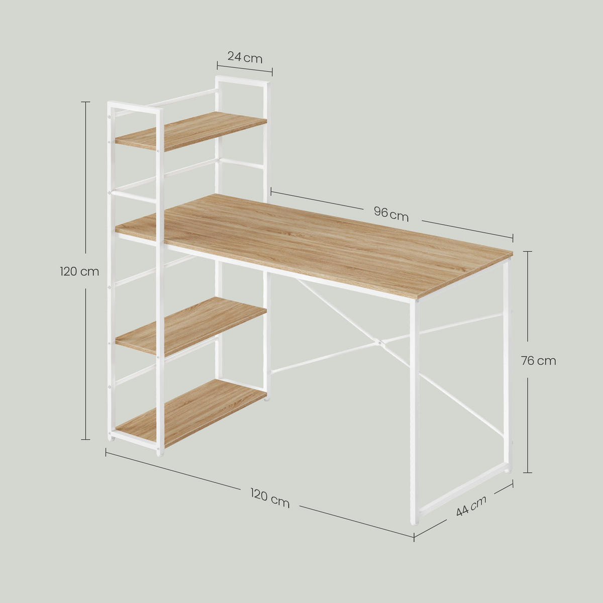 COMPUTERSCHREIBTISCH mit regal, sonoma-eiche/weiß - Weiß, Holzwerkstoff (44/120/120cm) - A2A Home