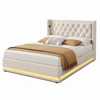 POLSTERBETT mit Stauraum, LED und Matratze 160x200 cm Baumwolle Beige - Beige, Metall (160/200cm) - Beauniv