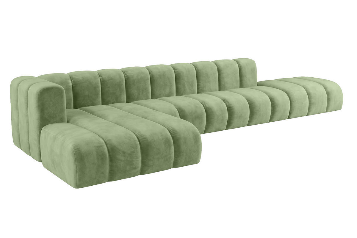 ECKSOFA Modulares In L-Form Mit Hocker, Velvet-Stoff Riviera, Olive, Links, GRAND - Olivgrün, Holz (386/179cm) - Kaiser Möbel