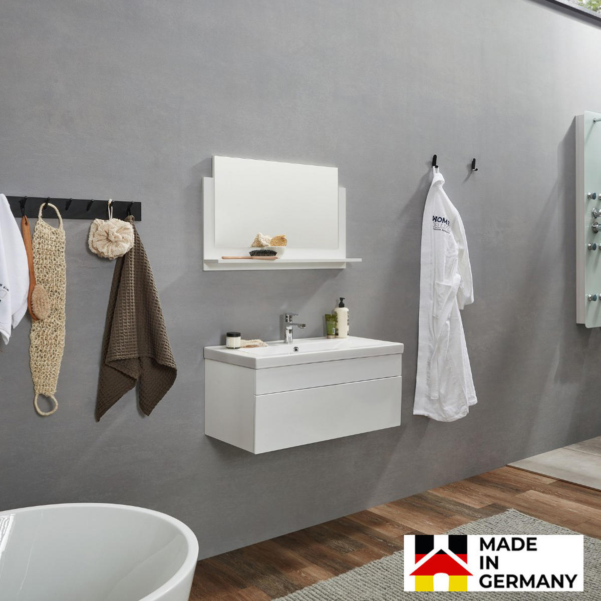 BADMÖBEL WANGEROOGE BIG M - Weiß, M - Weiß, Holz/Keramik (33/73/80cm) - Home Deluxe