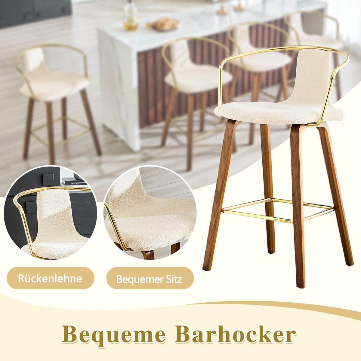 BARHOCKER 2er-Set mit Armlehne, Weiß - Weiß, Holz (44/88/54.7cm) - Meubliv