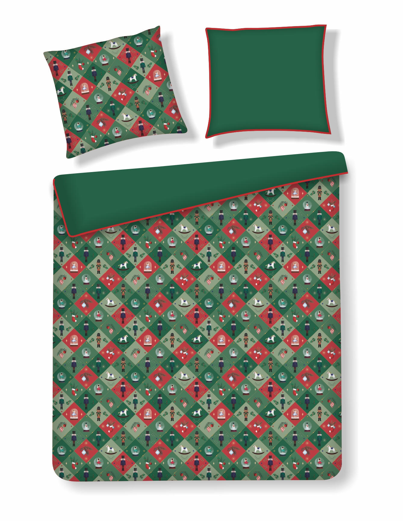 BETTWÄSCHE Baumwoll NUTPATCHER, 160x200 cm, Grün, Winter Weihnachten Bettbezug, Weihnachtsdeko, Christmas, Weihnachtsmotiv - Grün, Textil (160/200cm) - home&you