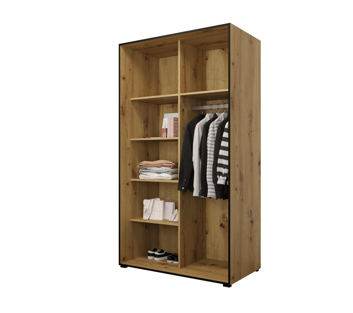 DREHTÜRENSCHRANK MODENA 120, 4-türig Kleiderschrank mit 2 Spiegel, Moderne Garderobe, Schrank in Größe: 120 x 206 x 65 cm - Schwarz/Braun, Holzwerkstoff (120/206/65cm) - O-Sofa